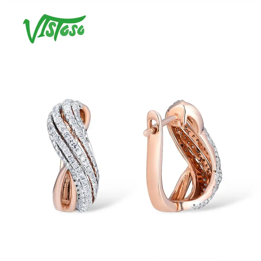 VISTOSO золотые серьги для женщин 14 к 585 розовое золото сверкающие роскошные бриллианты обручальное кольцо модные ювелирные украшения для помолвки