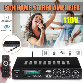 

5 Channel Aluminum Alloy Home Amplifier Subwoofer LED Display for Hi-fi bluetooth Speaker Support Remote Control FM Radio USB