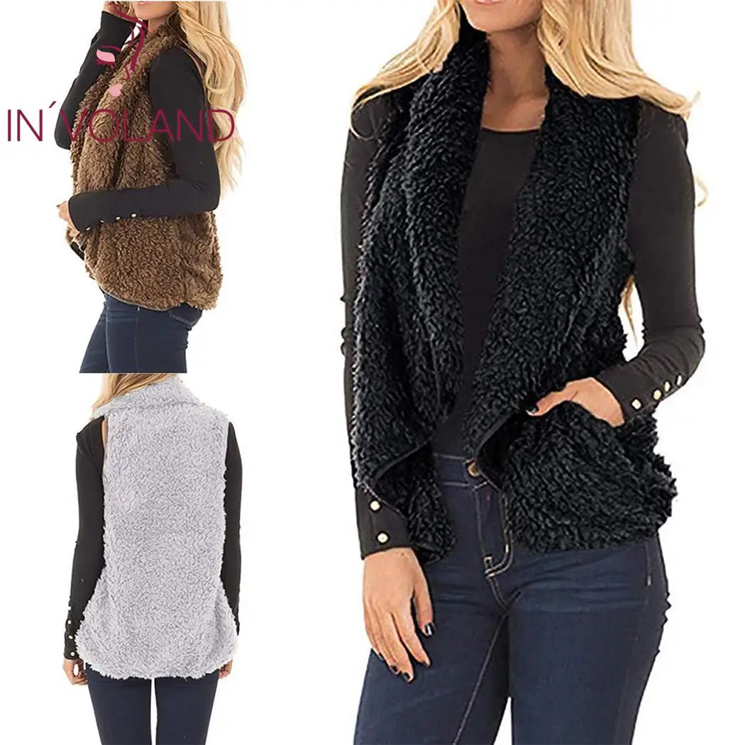 Women Casual Turn-Down Collar Sleeveless Solid Vest Cardigan Open Stitch Coat Spring Autumn Winter |