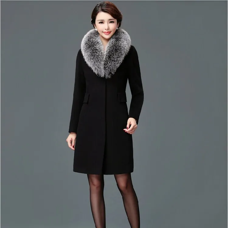 Hot Sale Female Covered Button Long Outerwear Winter Fur Collar Slim Blends Coat Women Long Sleeve Woolen Overcoat Hot Sale Female Covered Button Long Outerwear Winter Fur Collar Slim Blends Coat Women Long Sleeve Woolen Overcoat