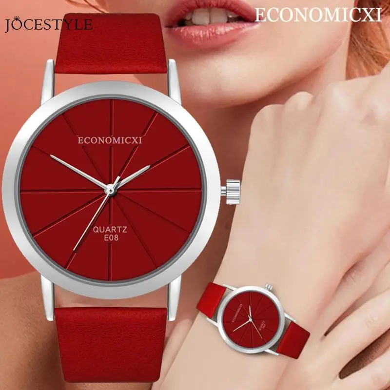 

ECONOMICXI Women Ladies Charms Quartz Watch Fashion Leather Band Lady Clock Watches PU Leather Strap Women Round Wristwatches