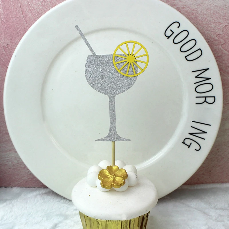 

5pcs/set Gold silver Cake Topper Lemon drink cup Shaped Happy Birthday Party Decoration Baby shower Home Wedding BBQ DIY decor