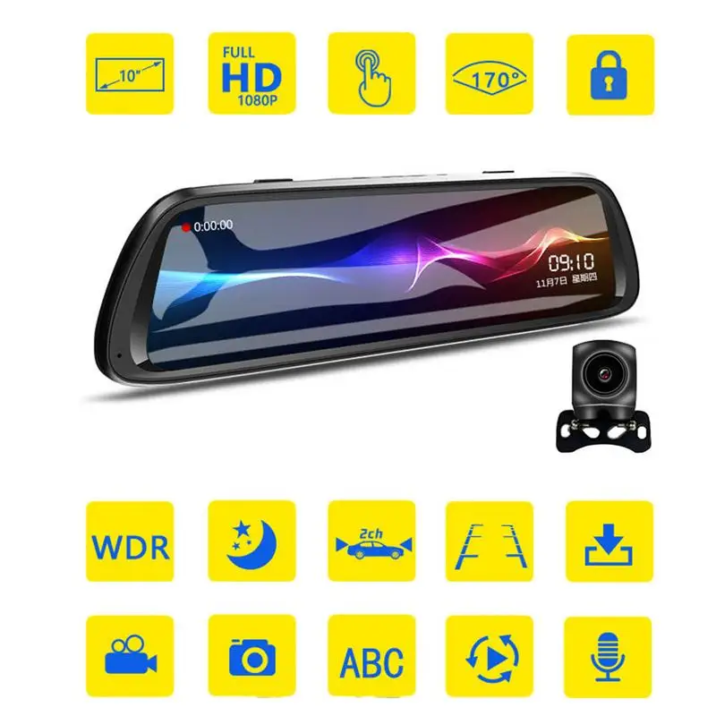 

Car DVR Dual Lens Video 10 Inch 1080P Recorder Parking Car Camera Dash Cam Full HD 1080P Auto Black DVR Camera Motion Detection