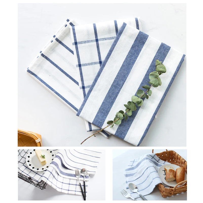 

Blue/White Check/Stripe Tea Towel Kitchen Towel Table Napkin,Made of 100% Cotton Yarn-Dye Fabric15