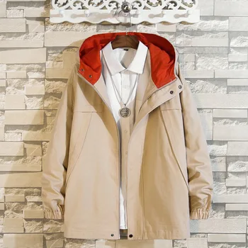 

#2944 Casual Jacket For Men Zipper Loose Hooded Coats Plus Size Jacket Fashion Khaki/Black/Army Green Windbreaker 2019 Spring