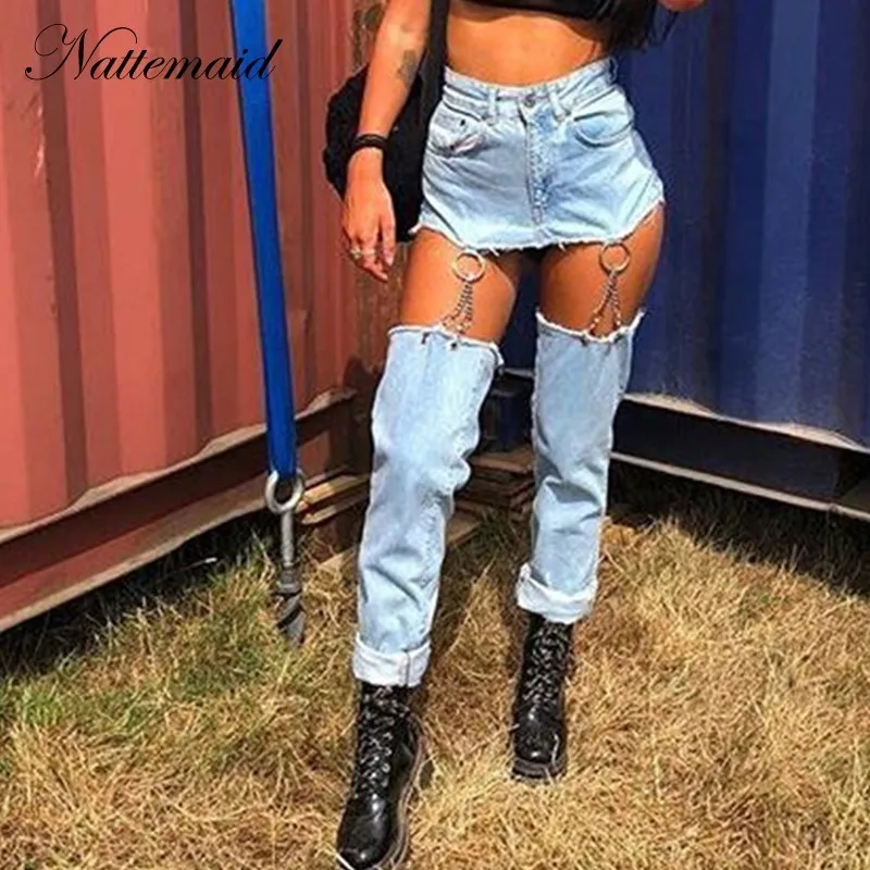 ripped jeans with chains