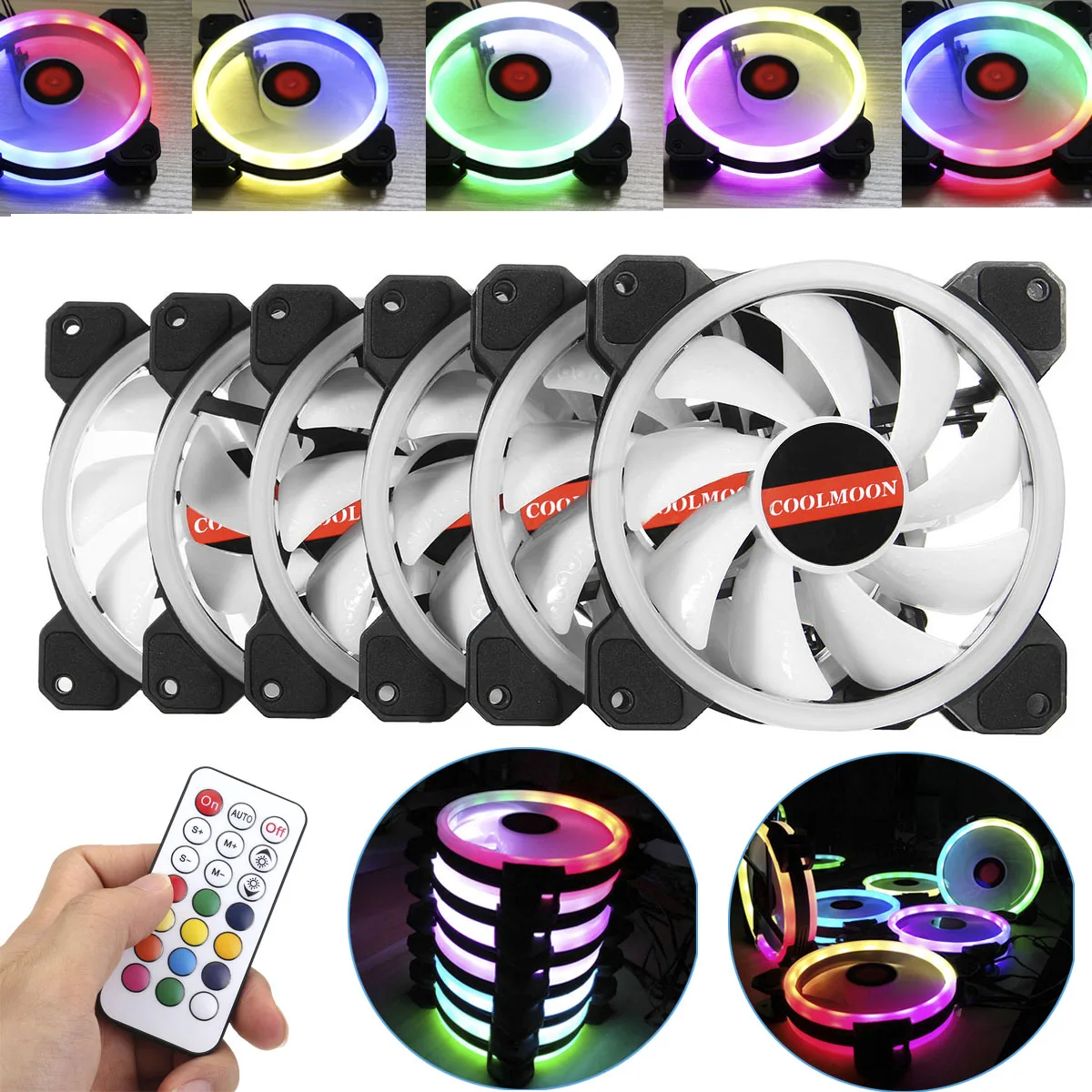 6 قطعة وحدة معالجة خارجية للحاسوب PC التبريد مروحة RGB ضبط LED 120 مللي متر هادئة + IR عن بعد جديد الكمبيوتر مسند تبريد للاب توب مدمج به مكبر صوت RGB حال...