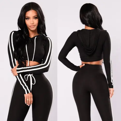 

CANIS Women 2Pcs Tracksuit long sleeve short Hoodies Sweatshirt & Pants Sets legging Wear Casual Suits