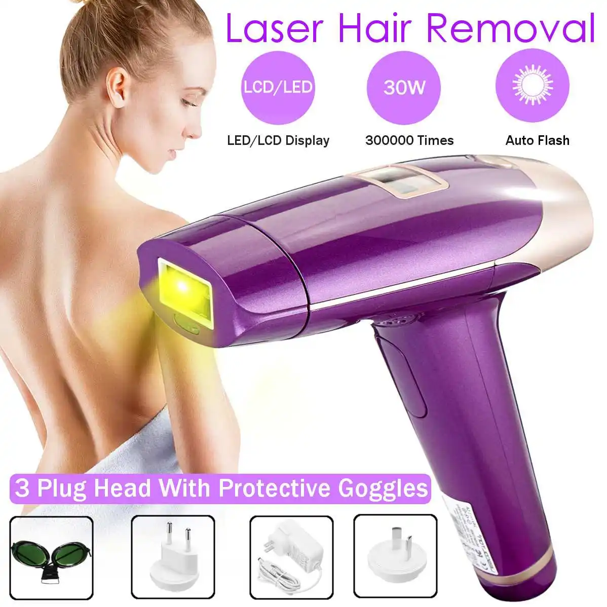 

LCD/LED Display Epilator Hair Removal Machine Painless IPL Pulsed Light Depilatory Device Purple Epilator Home Personal Care New