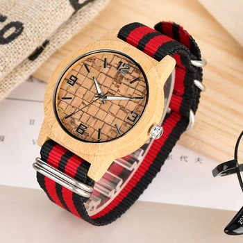 

Bricks Bamboo Wood Watch Men Quartz Clock Male Luminous Hands Women's Nylon Bracelet Original Wooden Wristwatch erkek kol saati