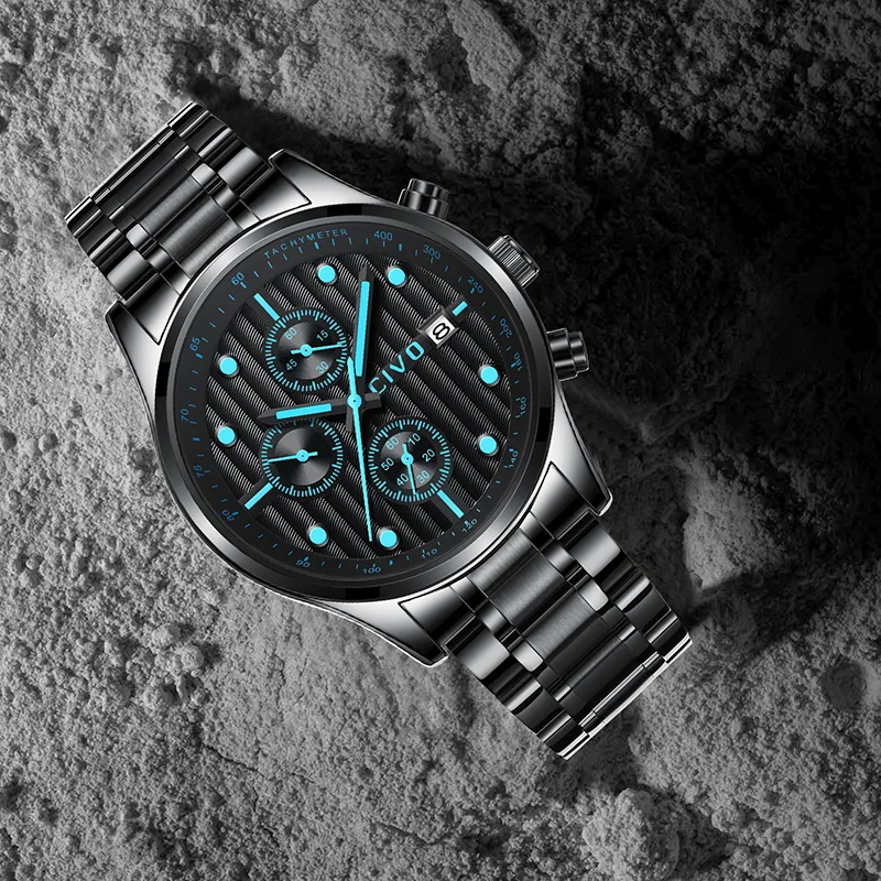 

CIVO Mens Watches 2019 Luxury Top Brand Quartz Watch Men Waterproof Chronograph Stainless Steel Band WristWatch Man Clock