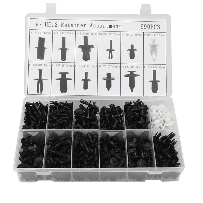 

690Pcs Car Automotive Push Pin Rivet Trim Clip Panel Body Interior Assortment