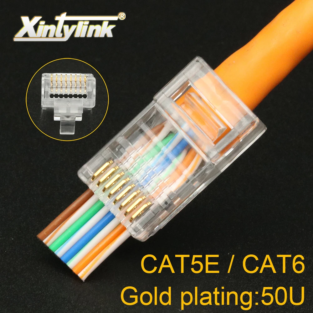 

xintylink 50U EZ rj45 connector cat6 rj 45 ethernet cable plug cat5e utp 8P8C cat 6 network unshielded modular cat5 high quality