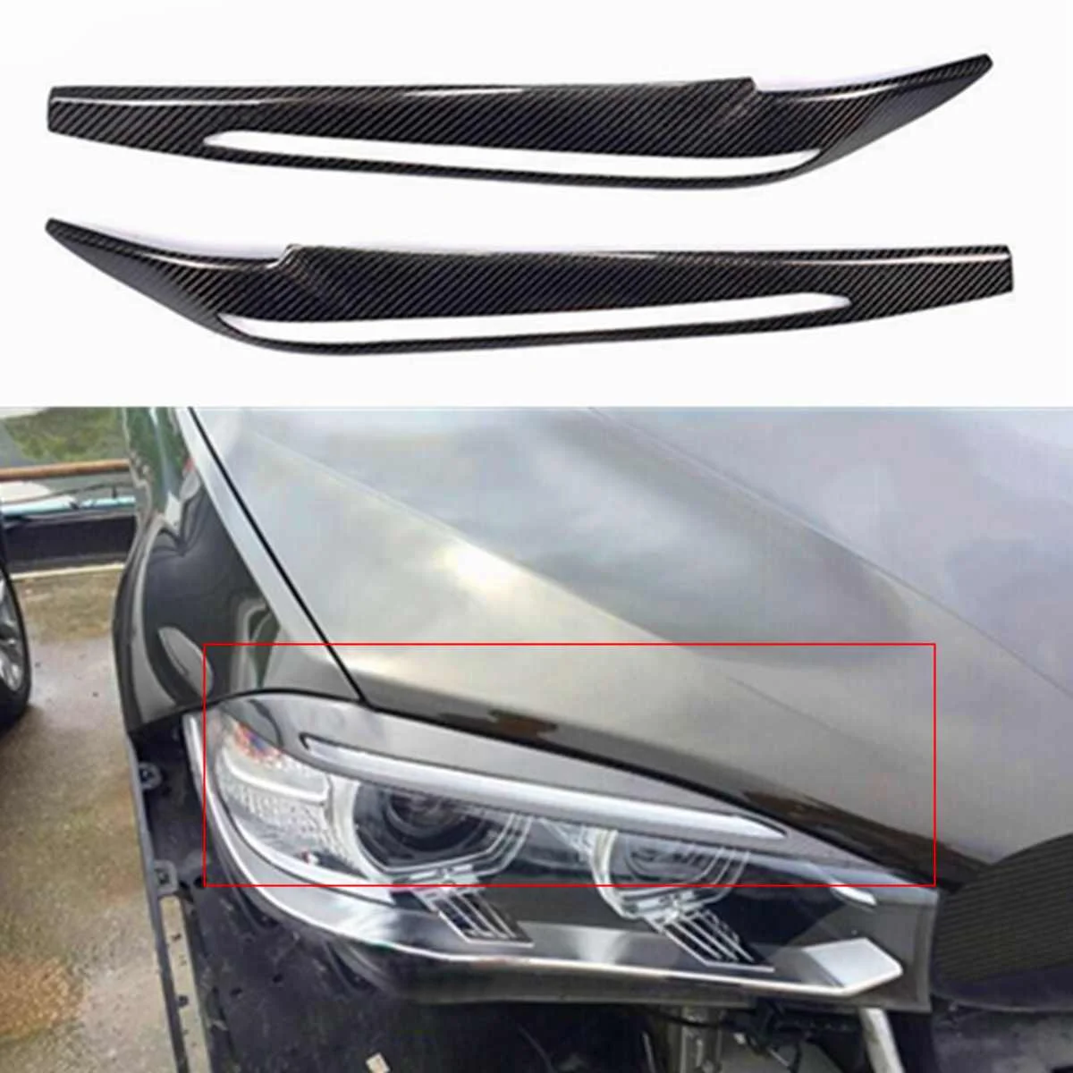 

1Pair Car Headlight Eye Lid CLid Eyelids Eyebrows Eyelids Trim Cover Eyebrow Carbon Fiber for BMW 2015-2017 F16 X6 F86 X6M