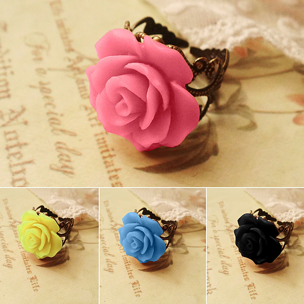 

1pc Rose Flower Ring Black/Blue/Yellow/Pink Color Fashion Resin Rose Ring Gift For Women Jewelry Heathy Anti Allergies