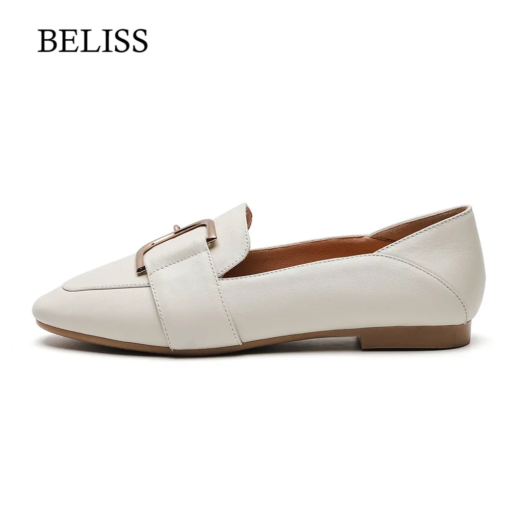 

BELISS Genuine Leather Ladies Flats Shoes Slip On Women Loafers New Arrival Metal Decoration Spring Autumn Flats Shoes Woman P27