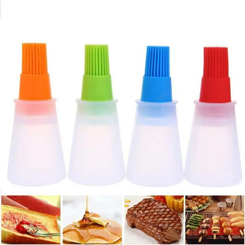 

1pc High temperature silicone brush with oil bottle oil pot suit kitchen barbecue brush brush Random barbecue Tool Gadgets