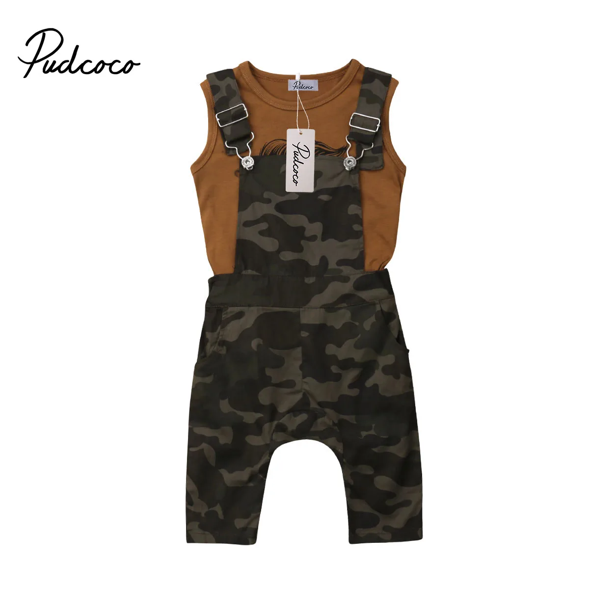 

2019 Pudcoco Toddler Baby Girl Clothes Vest Top T-Shirt+Camouflage Overalls Casual Outfit Set