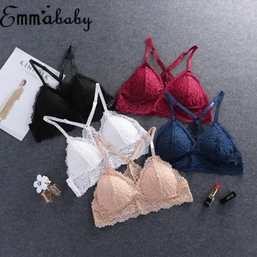 

Hot Sexy Women Embroidery Lace Strappy Floral Lace Bralette Camisoles Crop Tops Push Up Unpadded Lingerie New