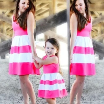 

New Fashion Mother And Daughter Boho Floral Dress Family Matching Casual Rose Red Dress Sundress