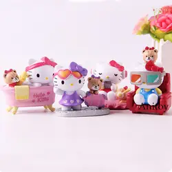 Симпатичный Мини Рисунок «Hello Kitty» фигурка героя ПВХ kitty Статуэтки котов куклы, подарок на день рождения игрушки для детей девочек 4 шт./компл