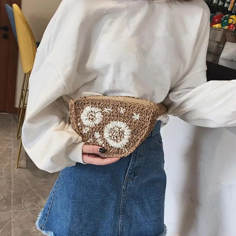 

Fashion Embroidered Straw Bag Fanny Packs Waist Bags Women Beach Woven Chest Handbags handmade Summer Style Hot Selling