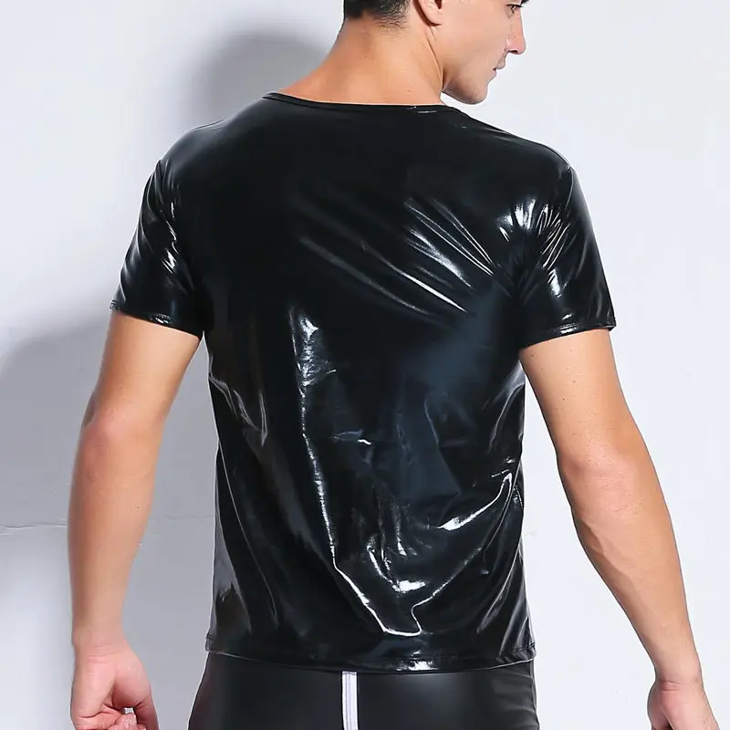 Mens Wet Look T-shirt Sexy Slim Tight Tops Faux PU Leather T Shirt Male Club Tee Short Sleeve Muscle Tee Tops Mens Undershirts Mens Wet Look T-shirt Sexy Slim Tight Tops Faux PU Leather T Shirt Male Club Tee Short Sleeve Muscle Tee Tops Mens Undershirts