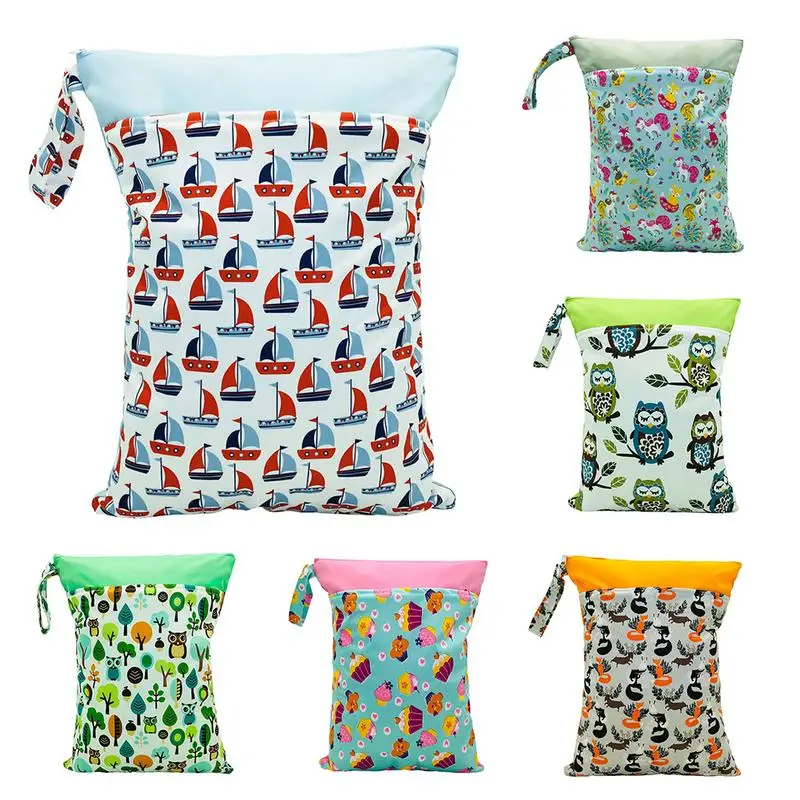 

Reusable Fashionable Print Environmentally Friendly Cloth Diaper Bag Double Pocket Waterproof Baby Cloth Diaper Bag 30*40CM O3