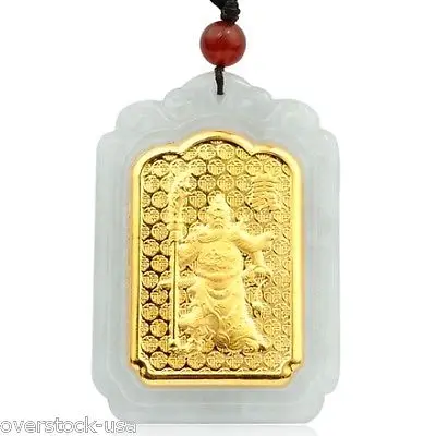 

Natural A Grade Jade (Jadeite) 999 Gold Lucky Pendant / Guan Yu - Loyalty