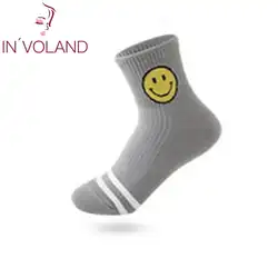 Мода улыбкой лицо принт удобные носки из хлопка Классическая носки без пятки весна и осень Для женщин Средний Размер 0 02 кг черный, белый