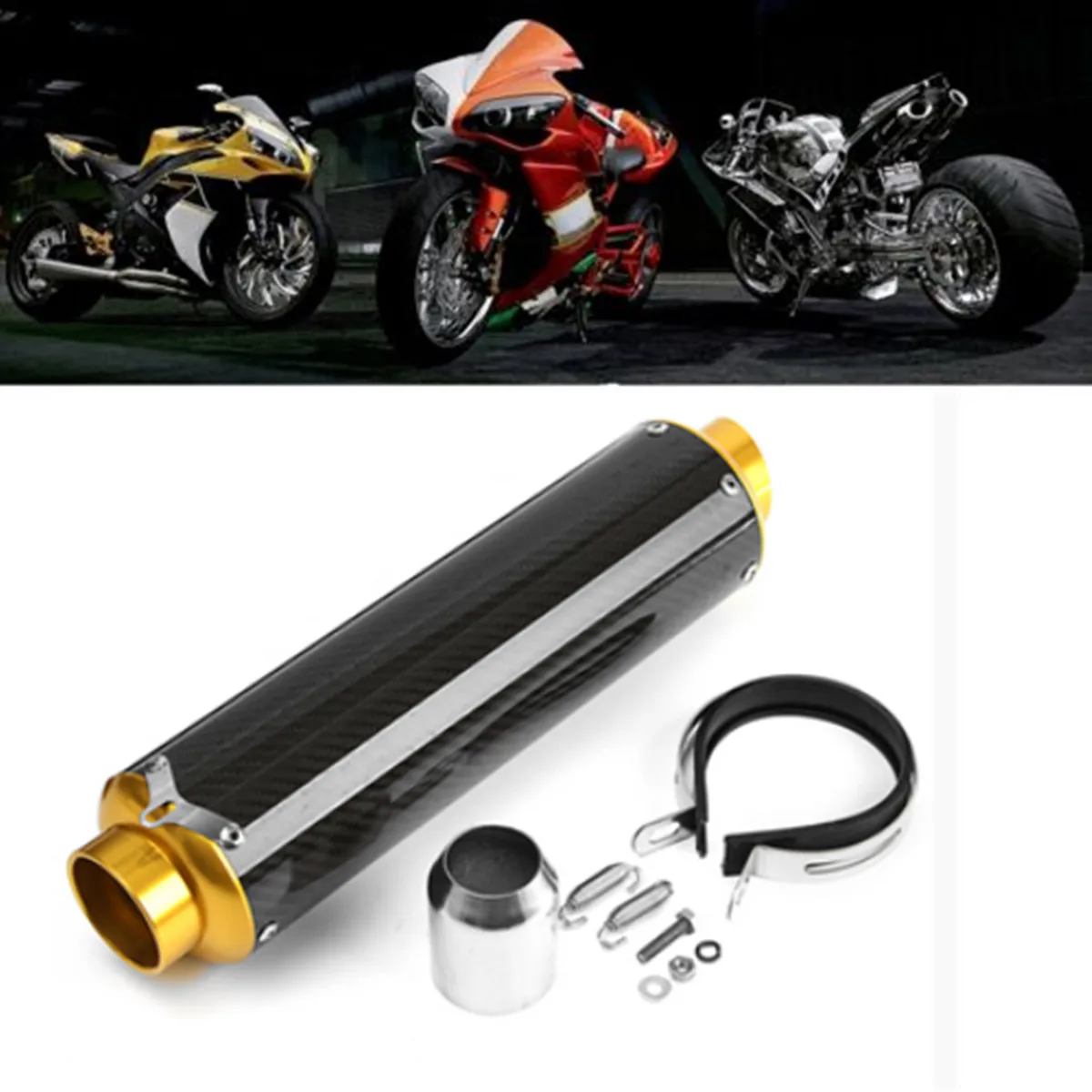 

New 38-51mm Universal Motorcycle Pit Dirt Bike Quad ATV Exhaust Muffler Pipe Escape Slip-on Carbon Fiber Removable Silencer
