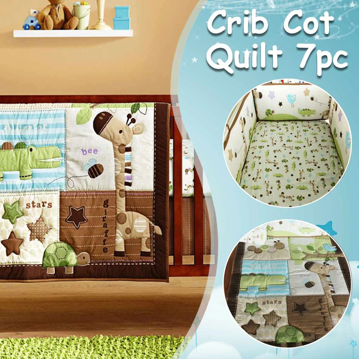 

7PCS Baby Bedding Set Cotton Soft Breathable Crib Set cot Include Quilt Bumper Fitted Cover Dust Ruffle
