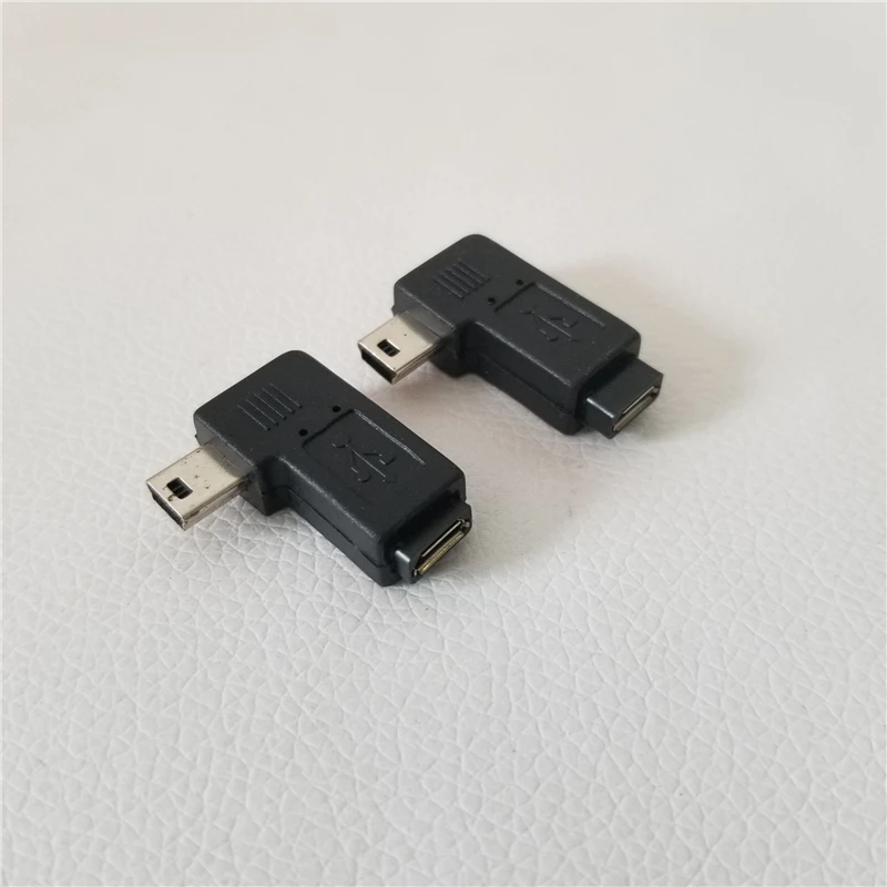 Мини USB штекер к Micro 5Pin гнездо 90 градусов левый фоторазъем черный|Компьютерные