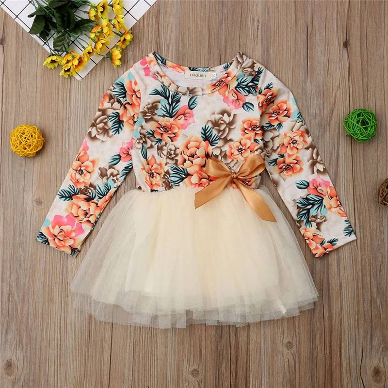 

New Baby Girl Kid Party Tutu Lace Long Sleeve Floral Dress Wedding Birthday Princess 2019 Children Fashion Dresses Girls Clothes
