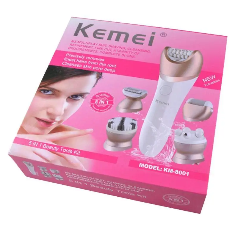 Kemei KM-8001 5 In 1 Rechargeable Shaver Electric Epilator Shaving Hair Remover Women Depilation Massager Callus Removal Sets