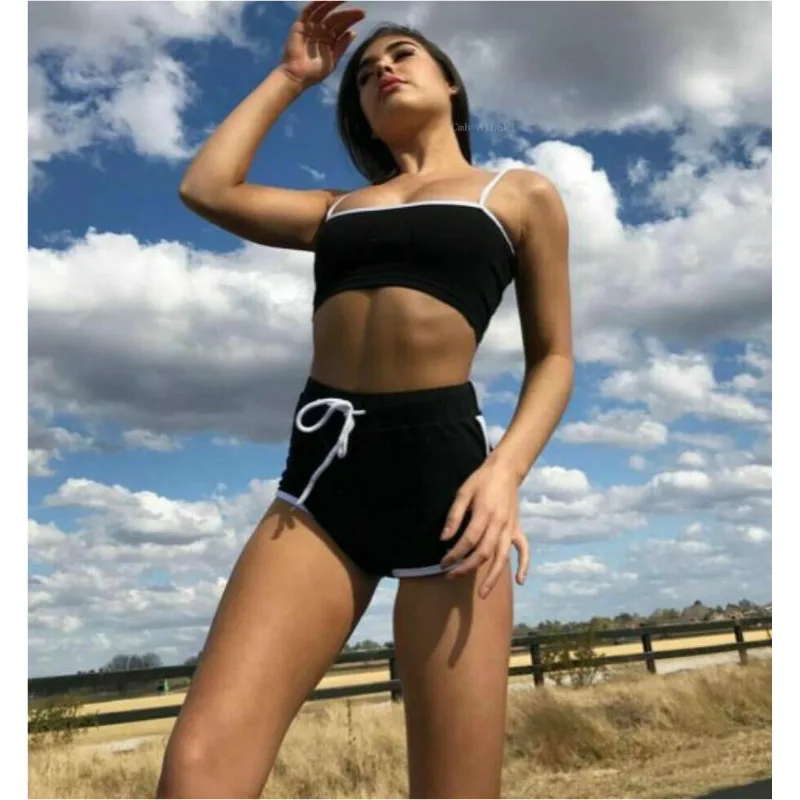 Women 2Pcs Yoga Suit Workout Gym Running Sports Bra Vest Shorts Athletic Set