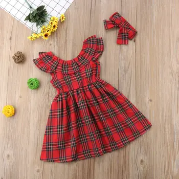 Toddler Baby Girl Christmas Plaid Dress Princess Dress Kids Bow Checked Tutu Party Wedding Dress 6