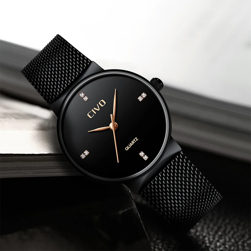 

CIVO Ladies Watches Women Fashion Waterproof Watch 2019 Luxury Top Brand Black Stainless Steel Mesh Strap Wristwatches Clock