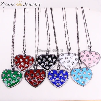 

5 Strands ZYZ320-7503 Fashion Jewelry Enamel Zircon Heart Charms Necklaces & Pendants Copper Micro Pave CZ Necklace Women Gifts