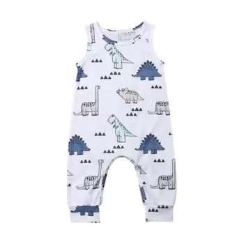 

Newborn Baby Boy Girl Cotton Clothes Dinosaur Print Cartoon Romper Sleeveless Jumpsuit Summer Clothing