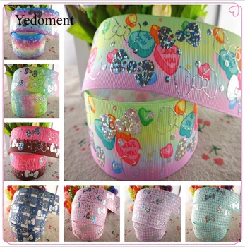 

18081805, 1.5" 38mm 10 yards glitter laser silver cute bowknot printed grosgrain ribbons DIY handmade materials