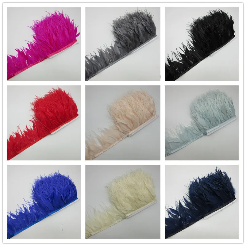 

YY-tesco 10 Meters Ostrich Feather Fringe Ribbon and Turkey Feathers Trim mixing 10-15cm-4-6inch DIY Skirt Wedding Decoration