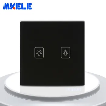 

Touch On Off Switch 2 Gang 2 Way Black Crystal Glass Panel EU Standard Wall Switch For Lamp Touch Panel Light Switches