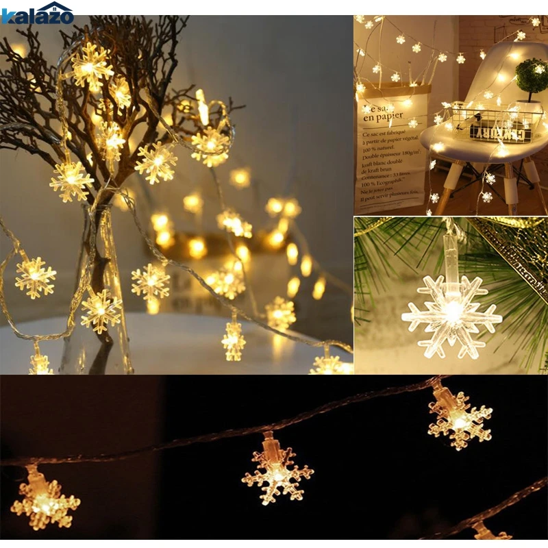 Koop 10 20 40 100 Leds Kerstboom Sneeuw Vlokken Led String Fairy Light Xmas Party Thuis Bruiloft tuin Krans Kerstversiering