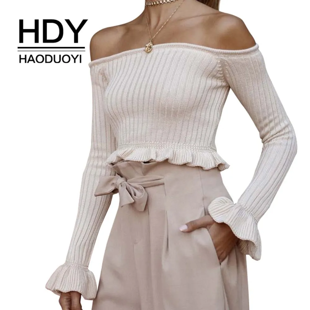 HDY Haoduoyi новый милый свитер с длинными рукавами и вырезом лодочкой для девочек 2019 |