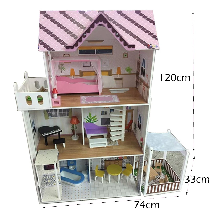 120 см Кукольный дом Большой DIY модельный набор деревянный кукольный дом с мебели Рабочий Лифт кукольный домик игрушки для детей подарок на день рождения