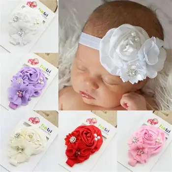 

6 Colors Baby Infant Girls Sparkling Rhinestones Decor Two Silk Flowers Headband Hair Band Hair Accessories Photo Props