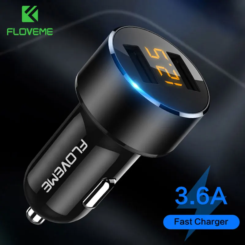 

FLOVEME Universal 5V 3.1A Car Charger For iPhone Samsung Xiaomi Dual USB LED Display Cigarette Lighter GPS Adapter Car-Charger