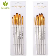 5 шт., белая кисть для рисования, язык, Круглый, косой кончик, нейлоновые волосы, акварель, акриловые кисти для живописи маслом, рисование, художественные принадлежности