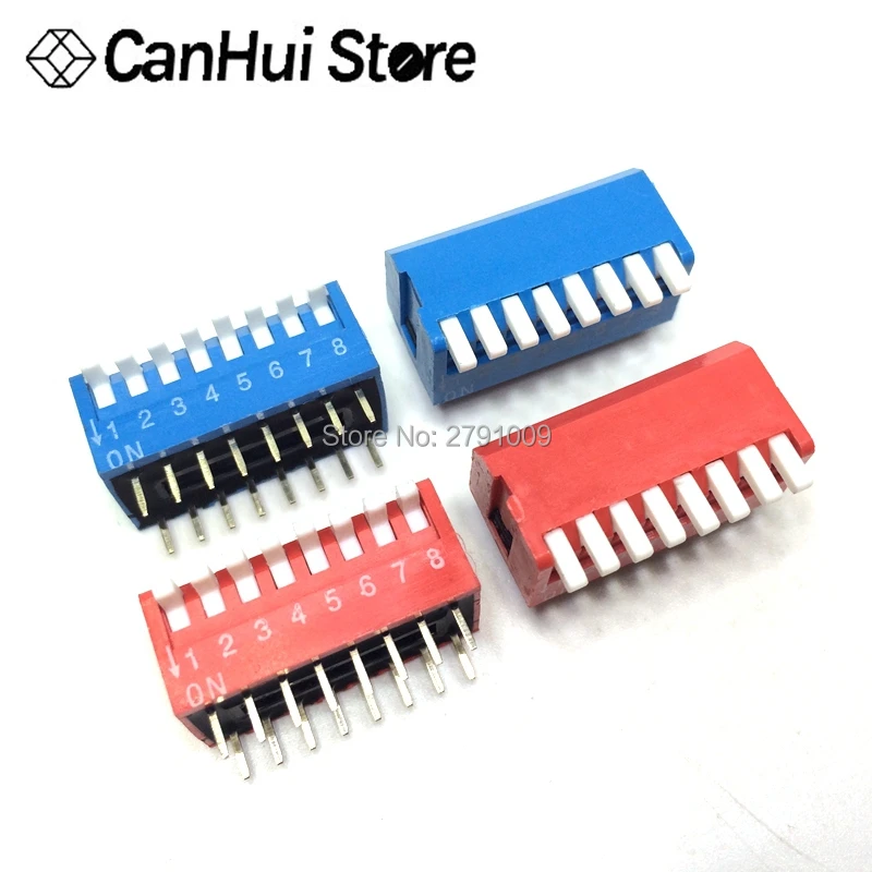 

5PCS 2P 3P 4P 5P 6P 7P 8P 9P 10P 12P bit 2.54mm DIP switch/digital toggle switch red/ blue right angle side position dial switch